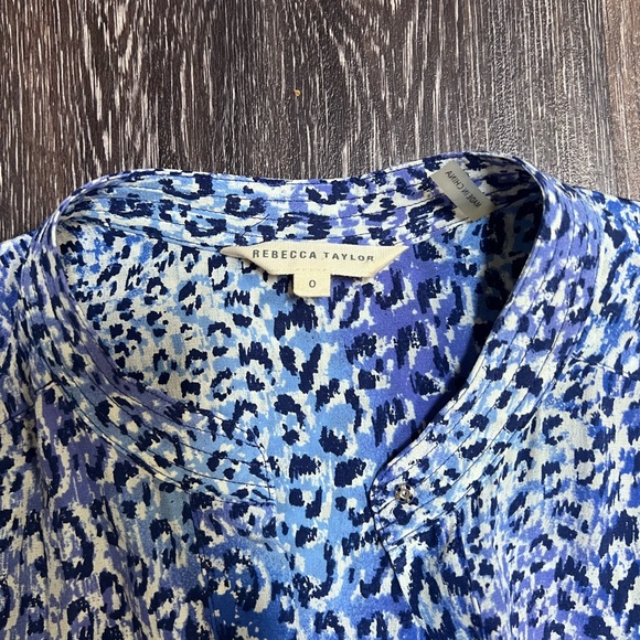 Rebecca Taylor silk long sleeve dress blue leopard print tie waist size 0 - Picture 2 of 6